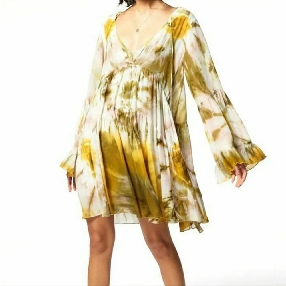 YOUNG FABULOUS & BROKE Rosa Long Sleeve Tie Dye Dress Olive Venus‎ Wash size XS